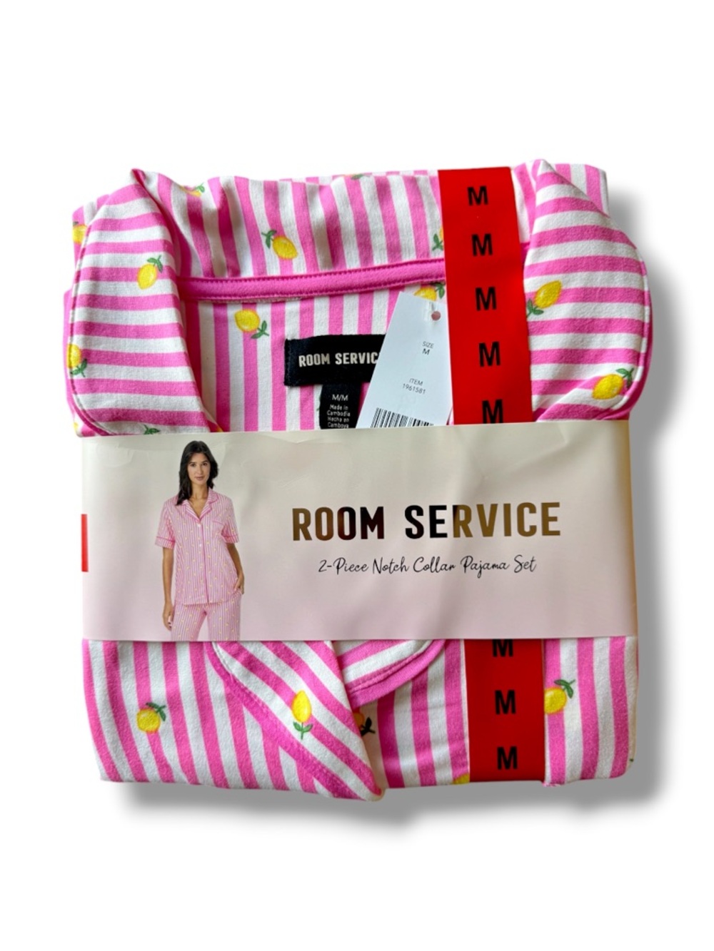Room Service Pink & White Striped Lemon Pajama Set